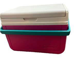 Coleman Vintage 90's Teal & Pink Mini Flip Top 5 Qt Portable Cooler Model 5205